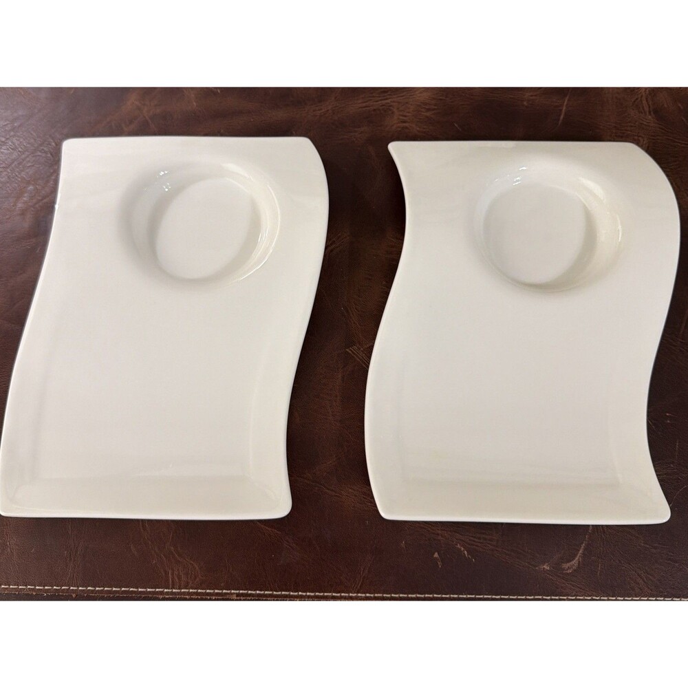 Villeroy & Boch New Wave Caffe Tea Dessert Plate Saucers White Porcelain Pair